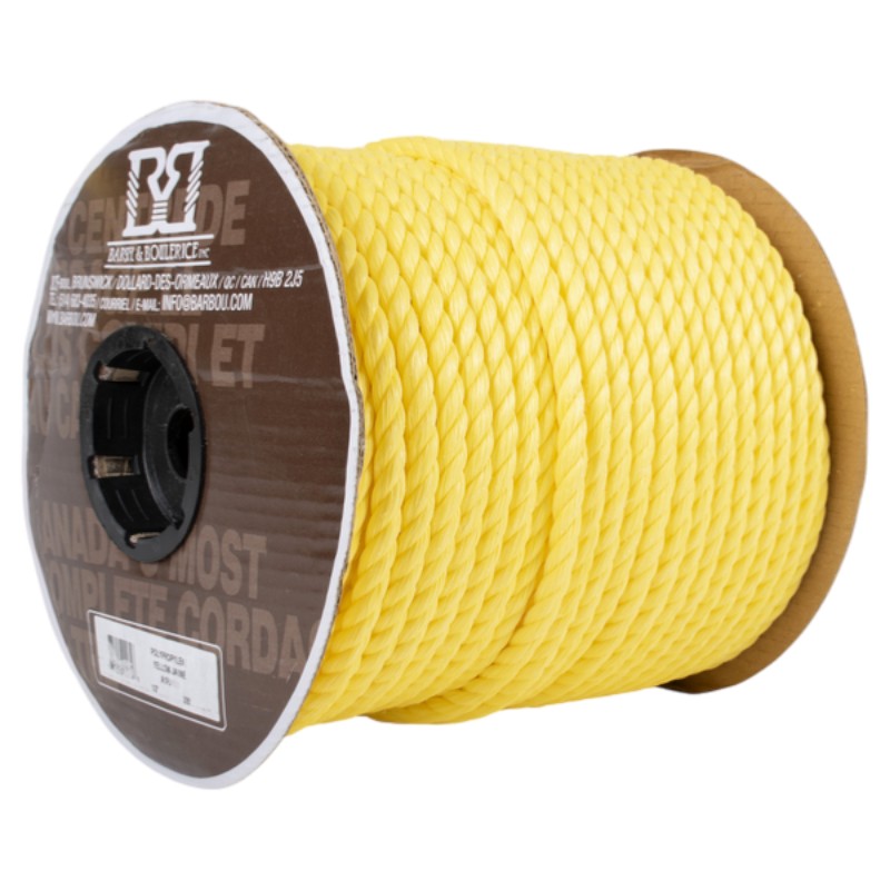 Corde jaune polypropylène 3 torons résistante et polyvalente pour usage. Distribuer par Services Sécur Plus.