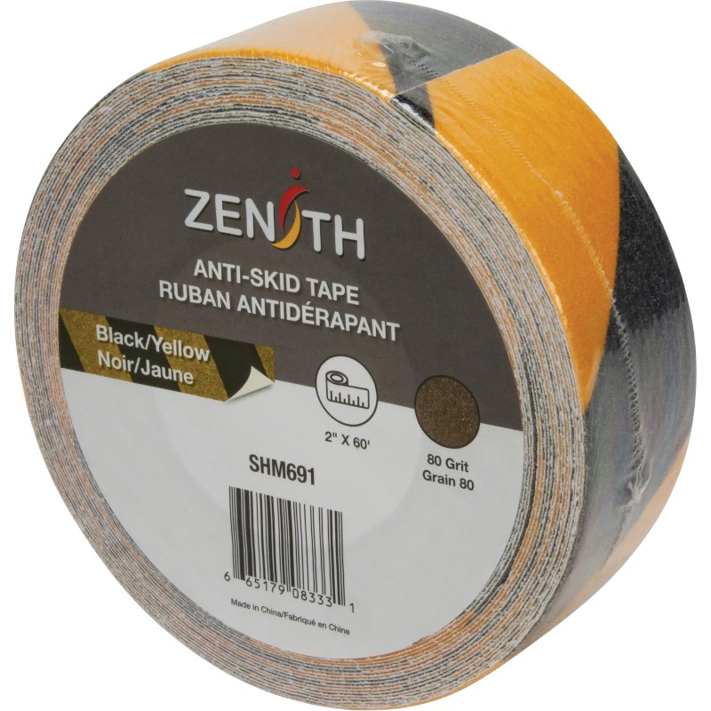RUBAN ANTIDÉRAPANT NOIR ET JAUNE 2 PO X 60 PO - ZENITH - SHM691
