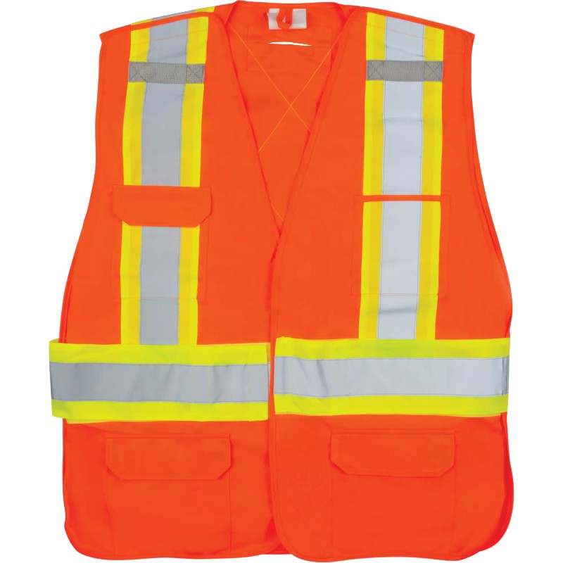 Dossard arpenteur HV conforme CSA haute visibilité et sécuritaire. Distribuer par Services Sécur Plus.