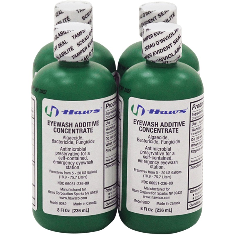 L’additif bactériostatique Haws 8 oz aide à prévenir la prolifération bactérienne dans les systèmes de rinçage oculaire et sécurité.