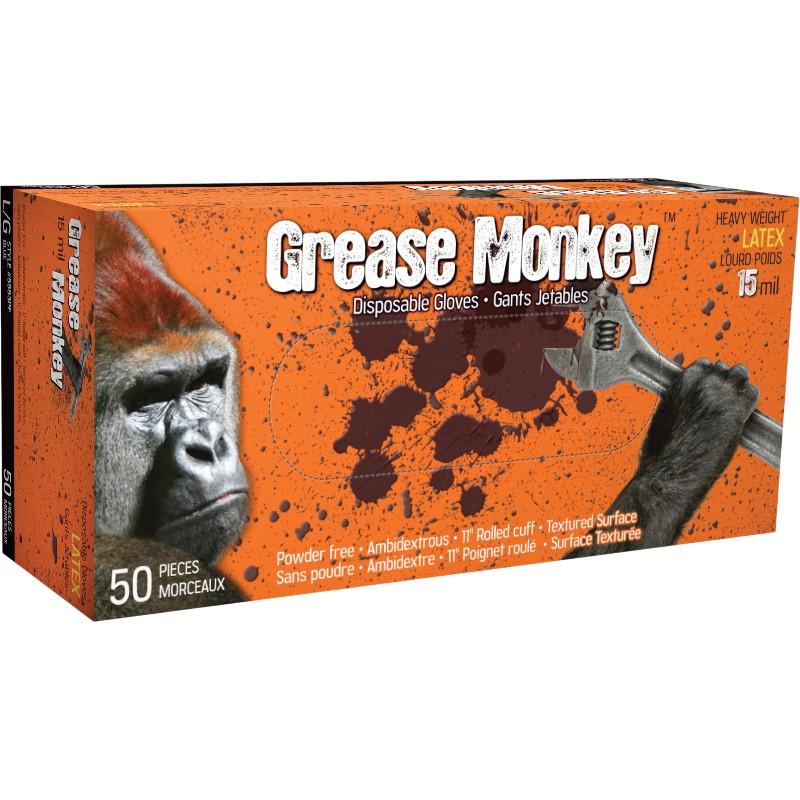 Découvrez les gants Grease Monkey Watson latex 15 mils 5553PF, conçus pour assurer protection, confort et dextérité lors des tâches exigeantes.
