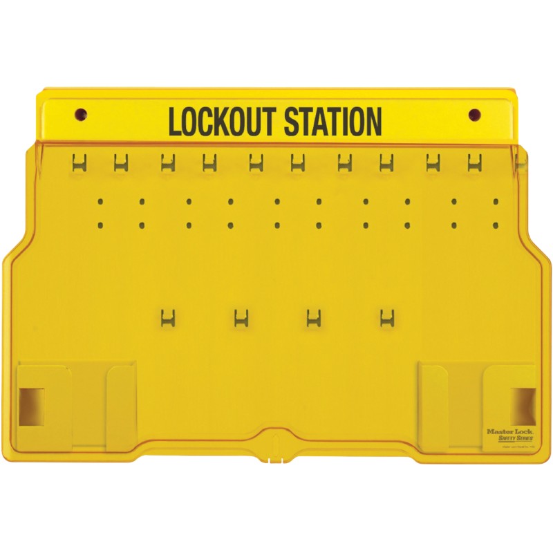 Découvrez la station de cadenassage murale avec couvercle, idéale pour centraliser les cadenas et accessoires de sécurité en milieu industriel.