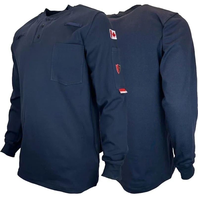 Chandail Henley FR/AR 403NB sans bandes réfléchissantes, idéal pour les travailleurs recherchant protection, confort et style professionnel.