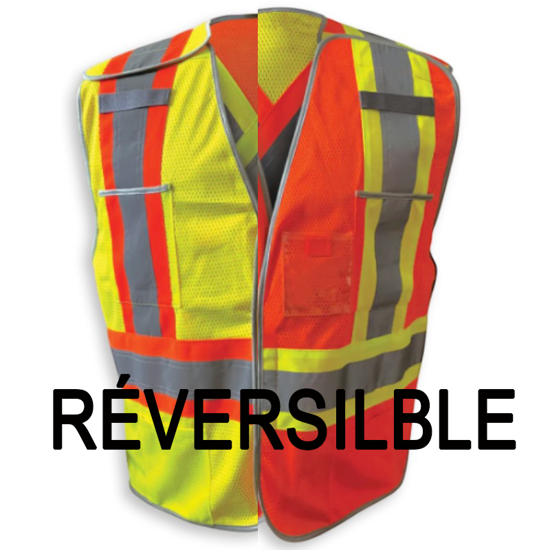 Dossard de signalisation réversible Big K pratique et haute visibilité. Distribuer par Services Sécur Plus.