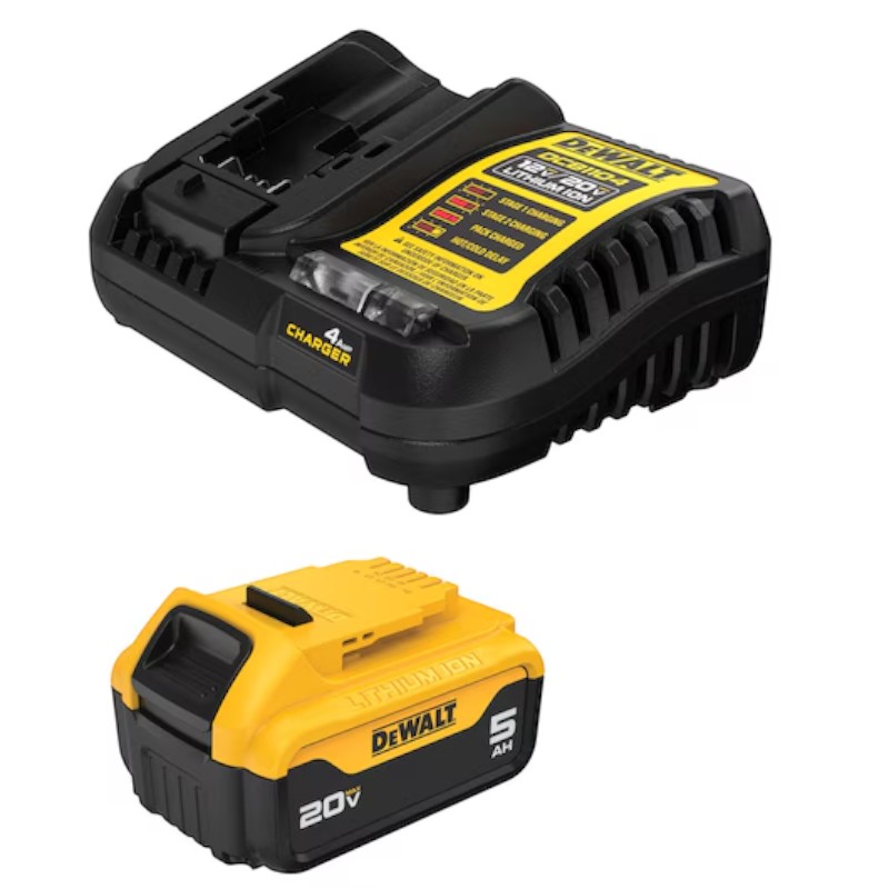 Kit chargeur DeWalt avec batterie 20 V MAX 5 Ah fiable et performant. Distribuer par Services Sécur Plus.