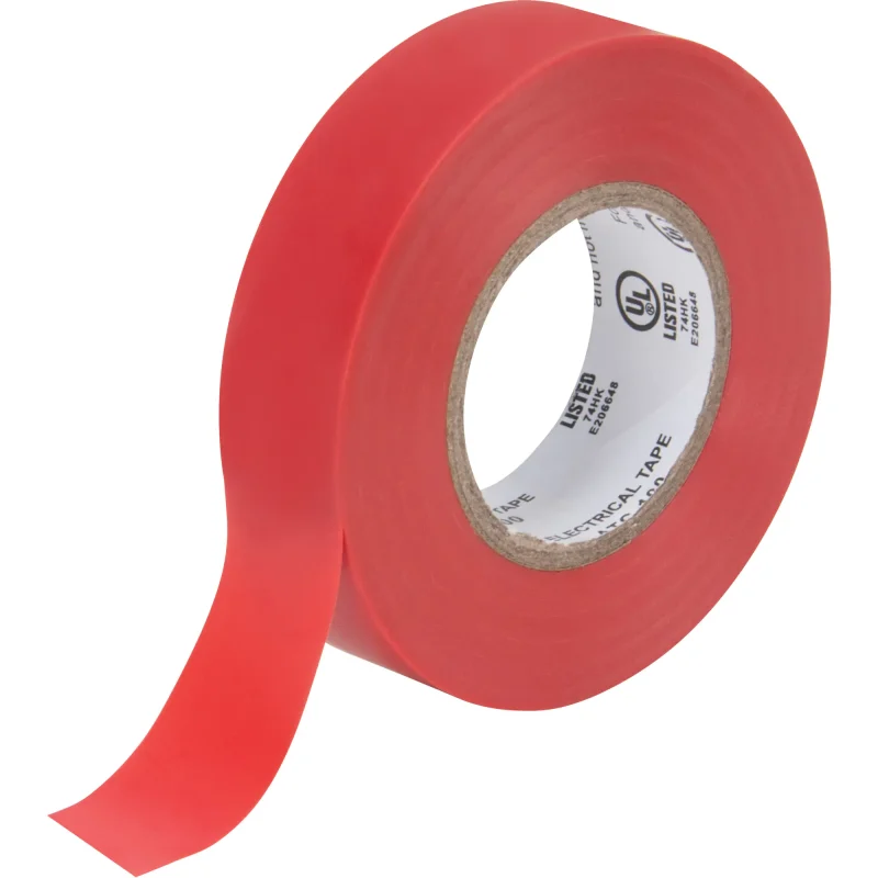Ruban isolant rouge de 19 mm x 18 m, épaisseur de 7 mils, conçu pour l’isolation et le repérage des fils et câbles électriques.