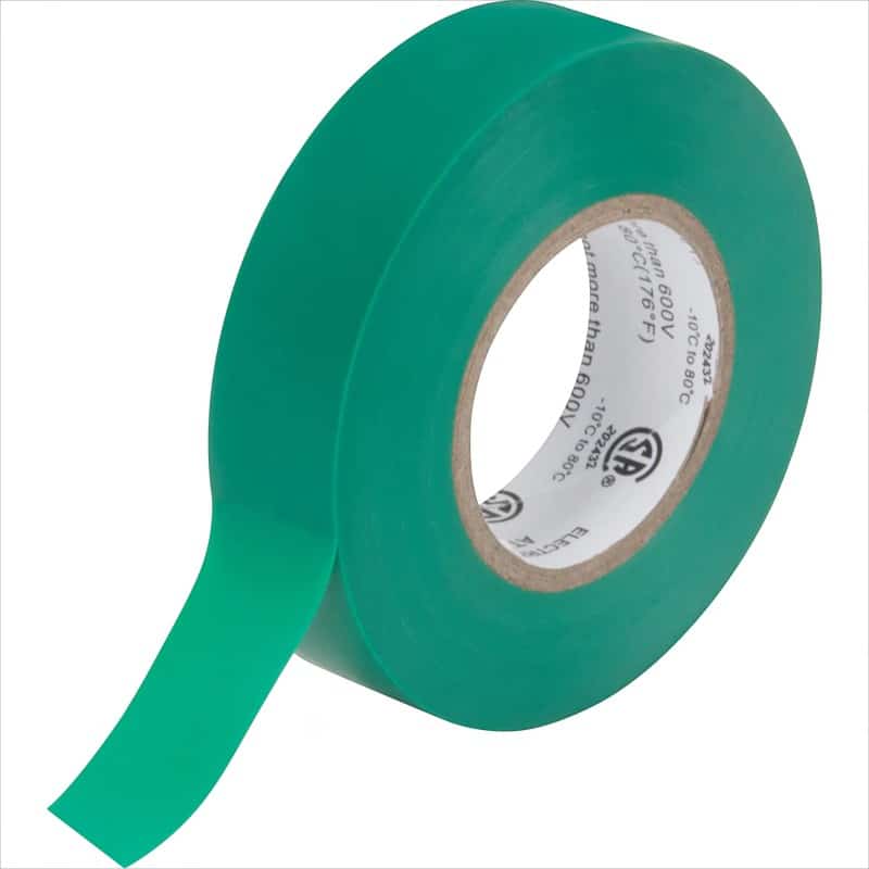 Découvrez le ruban isolant vert 19 mm x 18 m x 7 mils, idéal pour isoler, raccorder et identifier les fils électriques.