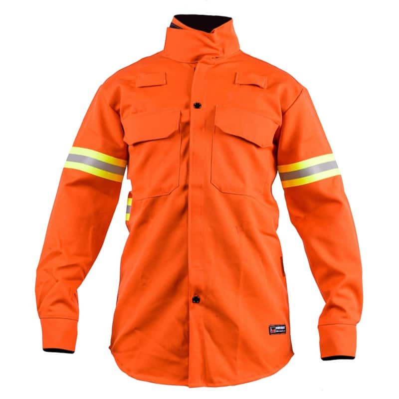 Chemise Noriske B.F. orange en laine de gabardine, un vêtement de travail confortable et résistant, idéal pour travailler par temps frais ou froid.