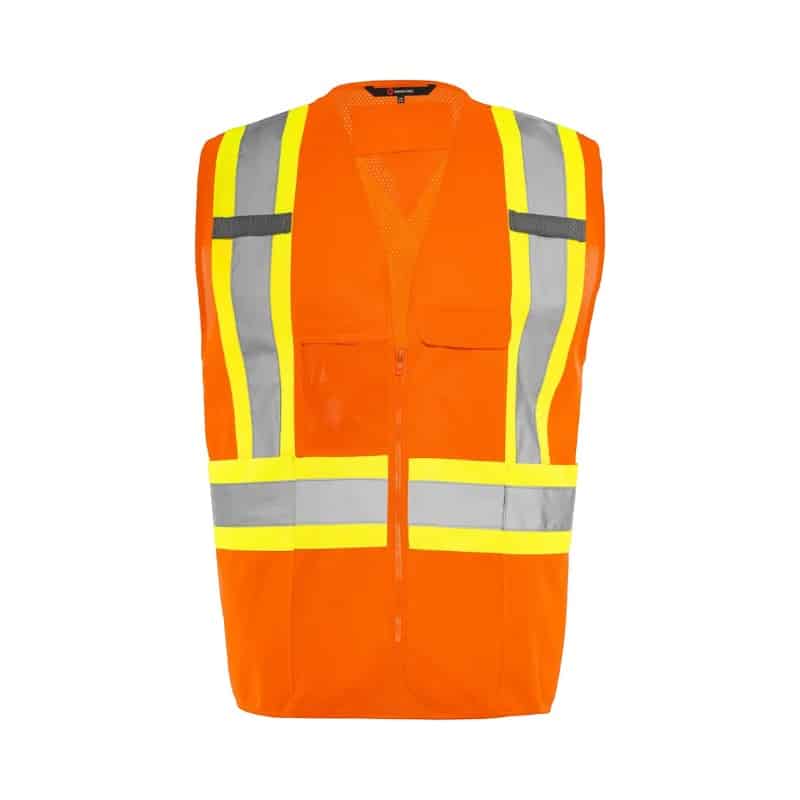 Dossard de signaleur HV Ground Force TV10-O, idéal pour assurer une haute visibilité lors des travaux routiers, de construction et de signalisation.