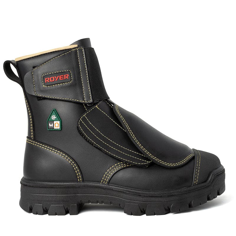 Botte de sécurité Royer 12006XP2 noire, vue de côté : protecteur métatarsien REALFLEX et rabat VELCRO